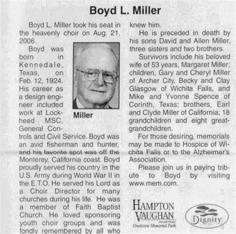 Obituary For Boyd L Miller