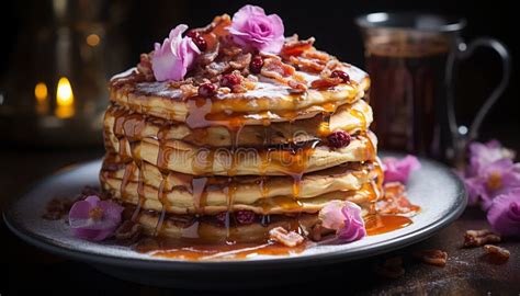 Una Pila De Crepes Caseras Con Jarabe De Baya Dulce Generado Por Ai