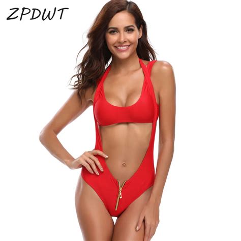 ZPDWT 2018 New Swimsuit Red Swimwear Zipper Bikini Set Women Two Piece