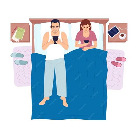 Premium Vector Married Couple In Bed With Smartphones Top View Semi