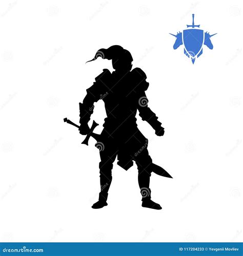 Black Silhouette Of Medieval Knight Fantasy Character Games Icon Of