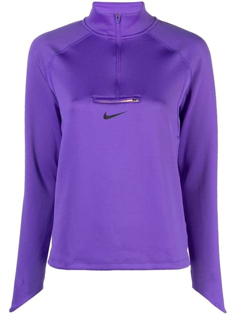 Nike Logo Print Half Zip Top In Purple Modesens