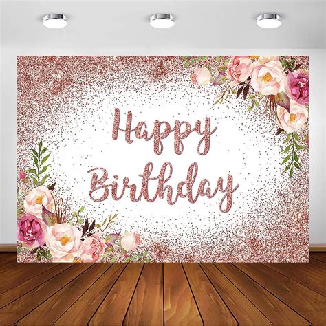 Rose Gold Birthday Backdrop For Girls Women Happy Birthday Party Photo Lasercutwraps Shop