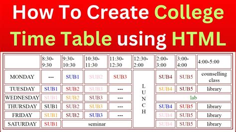 HTML Program How To Create College Time Table Using HTML YouTube