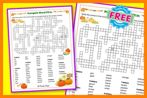 Pumpkin Word Fill In Puzzle Puzzle Cheer