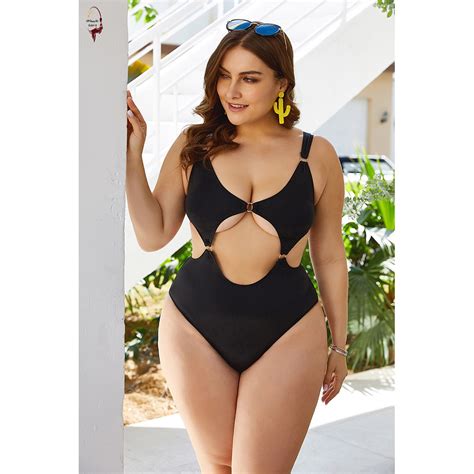 New Large One Piece Swimsuit Sexy Open Belly Waist Swimwear Black Vest Bikini Plus Size
