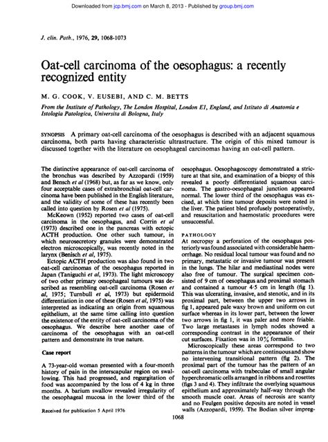 (PDF) Oat cell carcinoma of the esophagus: A recently recognized entity