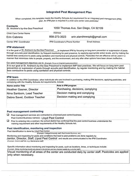 Integrated Pest Management Plan Template