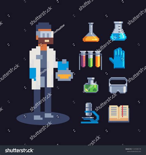 Scientist Biologist Pixel Art Character Laboratory Stock Vector