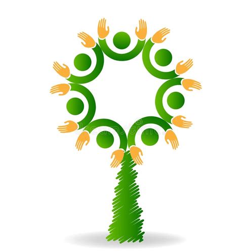 Tree Teamwork Leaf People Figures Icon Logo Stock Vector Illustration