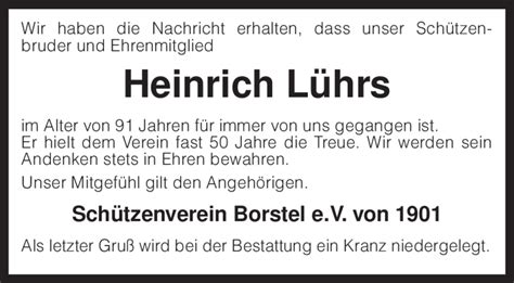 Traueranzeigen Von Heinrich L Hrs Trauer Kreiszeitung De