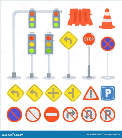 Set of Traffic Sign Equipment Stock Vector - Illustration of highway, street: 100584980