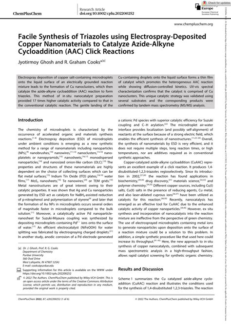 Pdf Facile Synthesis Of Triazoles Using Electrospraydeposited Copper