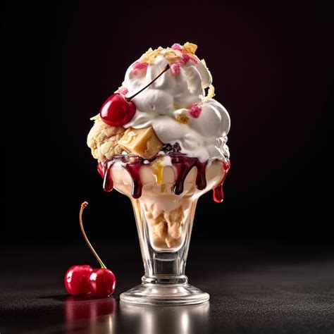 Un Vaso De Helado Con Cerezas Y Cerezas Dentro Foto Premium