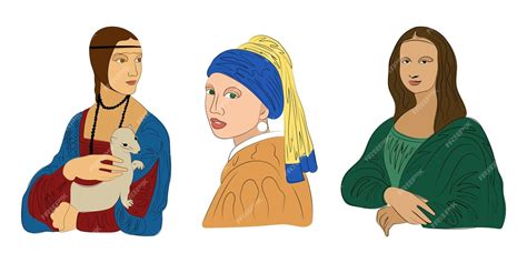 Premium Vector | Renaissance women set mona lisa girl with pearl ...