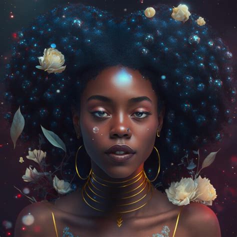 Premium AI Image There Is A Woman With A Very Large Afro With Flowers