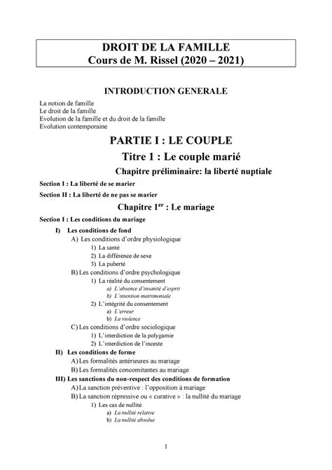 Plan De Cours Droit De La Famille Droit De La Famille