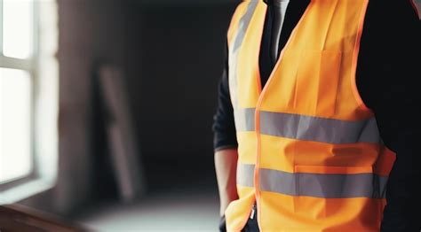 Premium Ai Image A Man Wearing A Safety Vest Stands In Front Of A Building