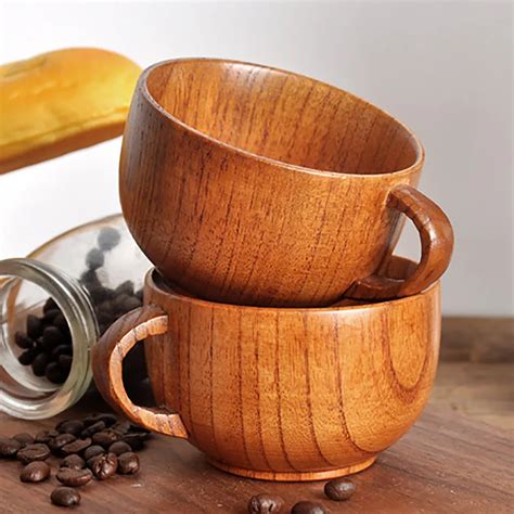 4 Wooden Big Belly Handmade Natural Solid Wood Tea Cups Wooden Wine Coffee Water Beer Mug