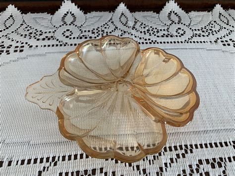 Vintage Amber Marigold Carnival Glass Clover Leaf Dish Etsy