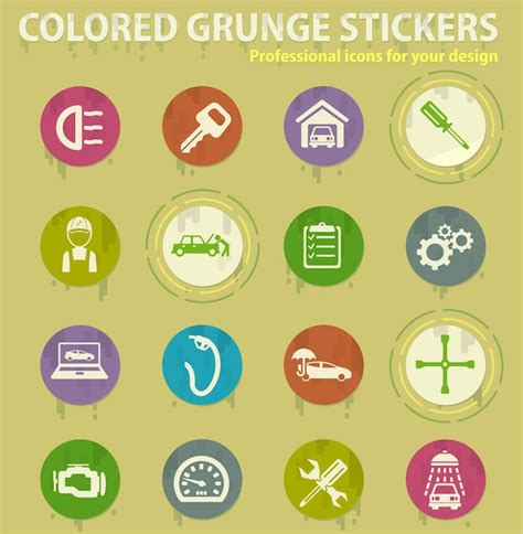 Premium Vector Car Service Colored Grunge Icons