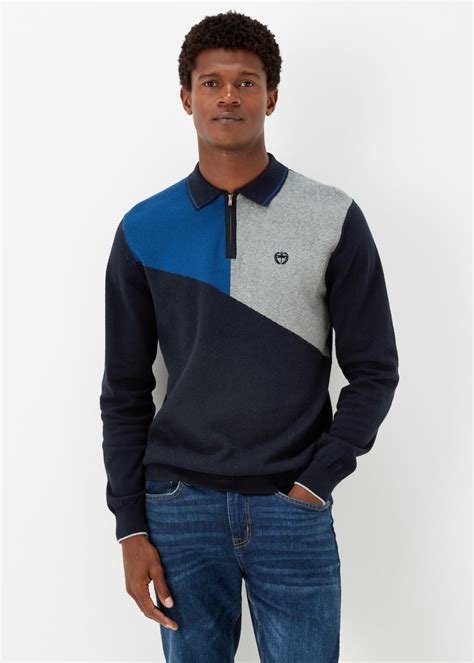 Cobalt Blue Colour Block Zip Up Long Sleeve Polo Shirt Matalan