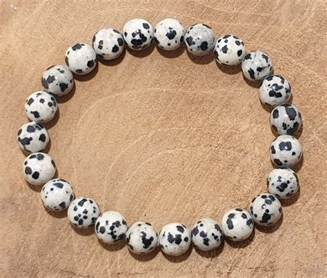 Bracelet En Pierres Naturelles De Jaspe Dalmatien Bijoux Et