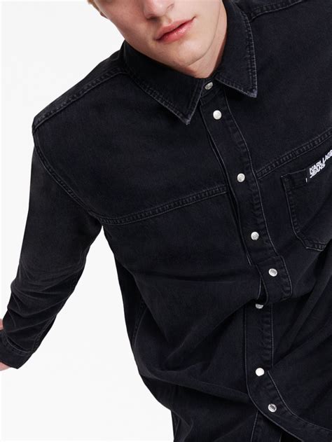 Karl Lagerfeld Jeans Logo Patch Organic Cotton Shirt Black Farfetch Uk