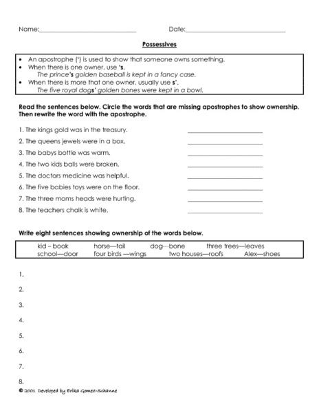 Possessives Worksheet For 1st 3rd Grade Lesson Planet