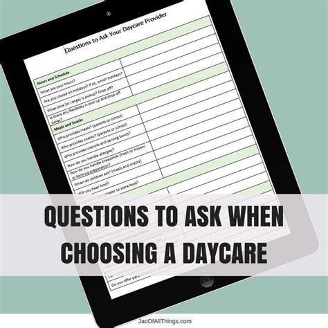 Questions To Ask When Choosing A Daycare Free Checklist For Choosing A