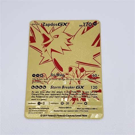 Pokemon Zapdos Gx Gold Metal Card Etsy