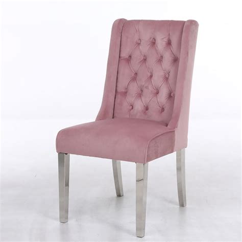 Set Of 2 Felicity Pink Velvet Dining Chairs With Chrome Legs And Ring