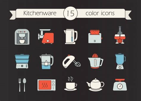 Kitchenware Kitchen Equipment Icons Set Stock Vector Image By Bsd