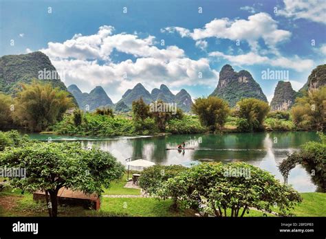 Yangshuo China views of the Yulong River and karst mountains from ...