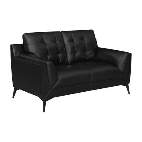 Benjara In Black Solid Print Faux Leather Seater Loveseat With