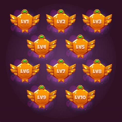 Set Of Game Level Ui Icons Gold Badges With Wings 13455146 Vector Art