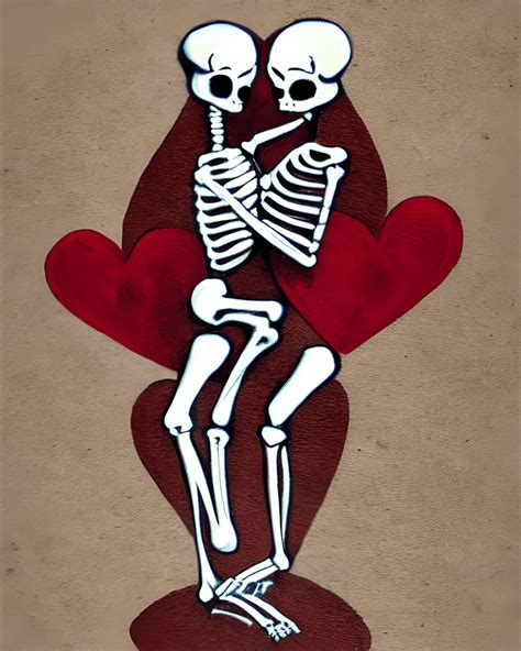 Skeletons In Love A Valentines Day Postcard · Creative Fabrica