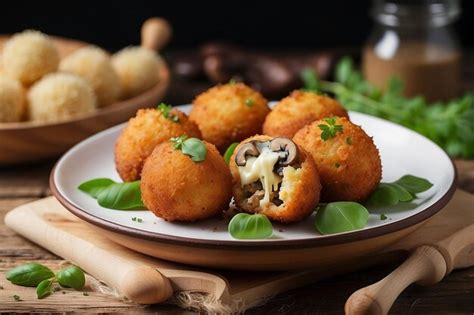 Premium Photo Arancini With Mushrooms And Cheese