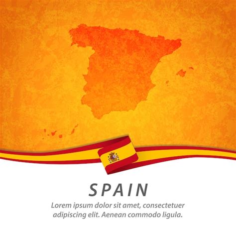 Bandera de españa con mapa central Vector Premium