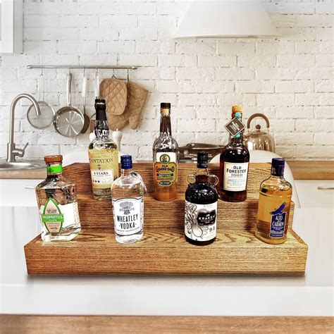 Handmade Oak Riser Whiskey Bottle Display For Bar Top