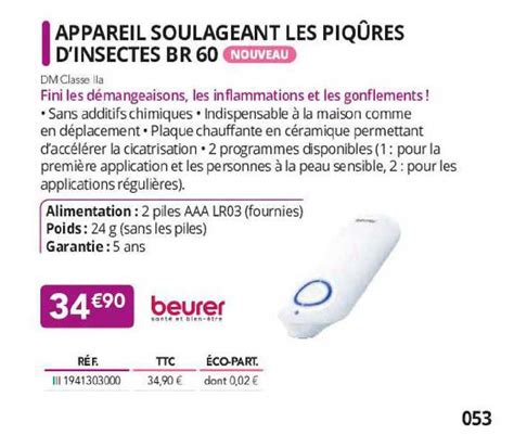 Promo Appareil Soulageant Les Piqûres D insectes Br 60 Beurer chez