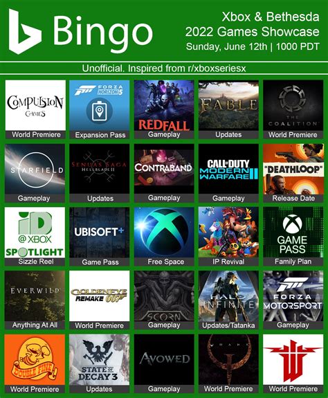 Bingo Xbox And Bethesda E3 Games Showcase 2022 Rxboxseriesx