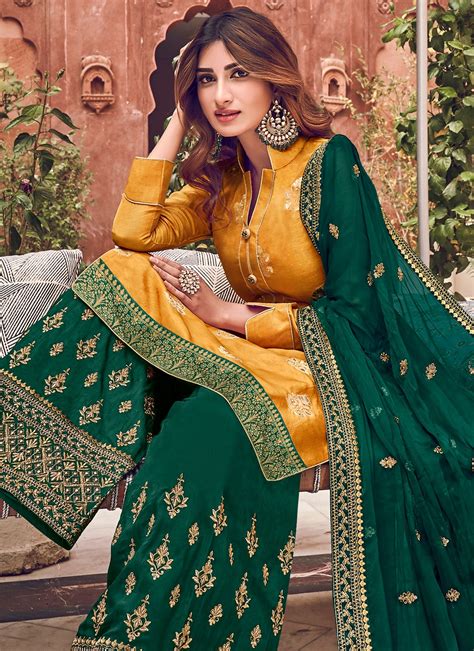 Buy Online Silk Yellow Palazzo Designer Salwar Kameez 161893 Party