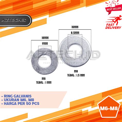 Jual Ring Plat Baut Tebal Galvanis Putih M6 M8 Isi 50pc Shopee Indonesia