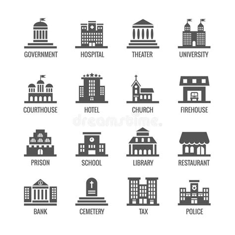 Government Building Icon Set Vector Buildings Like University Police