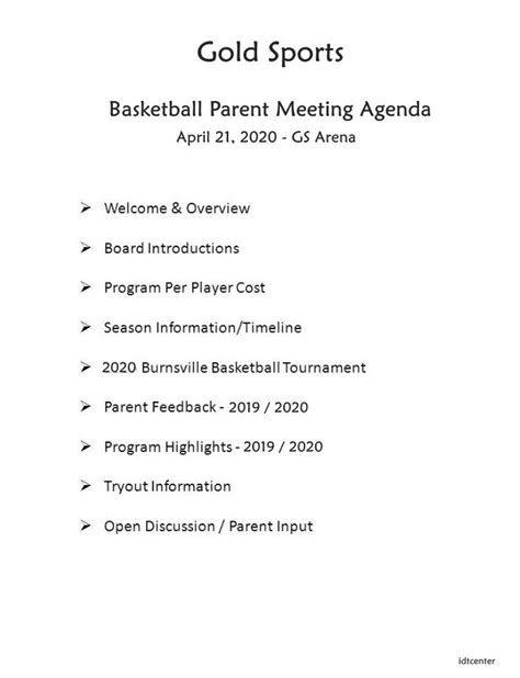 Parent Meeting Agenda Template