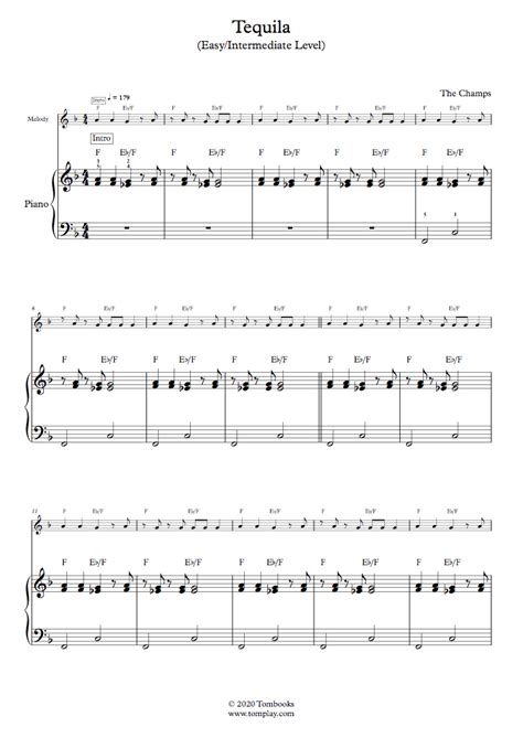 Tequila Easy Intermediate Level Solo Piano The Champs Partitura