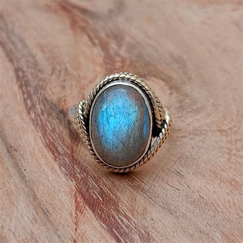 Natural Labradorite Ring Sterling Silver Labradorite Etsy