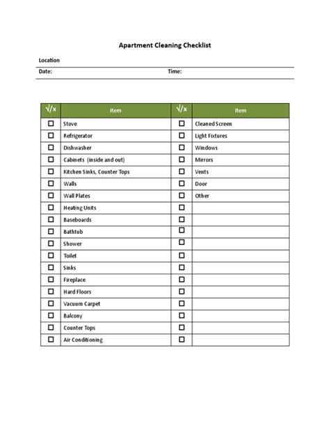 Apartment Cleaning Checklist | PDF