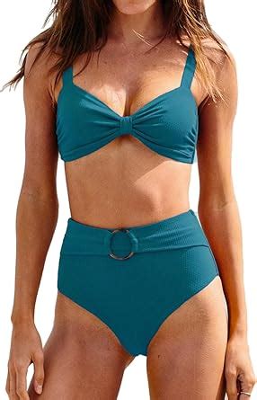 Amazon CUPSHE Women Bikini Set Bowkont Front Tummy Control High Waisted Belted Bottom S